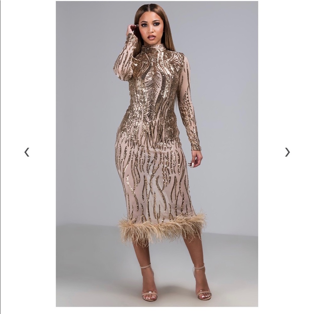 Gold Sequin/ Feather Party Cocktail Dress NWT S